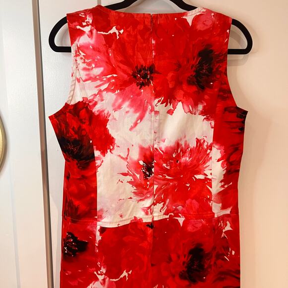 St John Red Floral Sleeveless Shift Mini Dress Sz 10 - Picture 5 of 10
